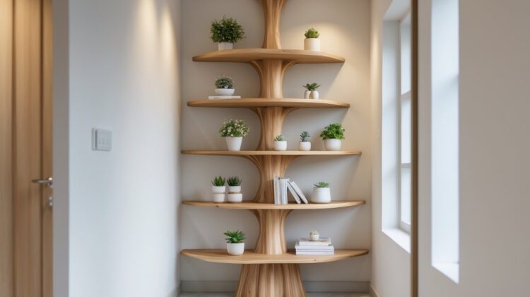 Corner Tree Floating Shelf Ideas