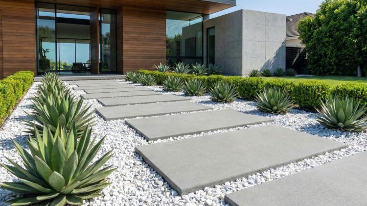 Front Yard Landscaping Ideas with White Rocks